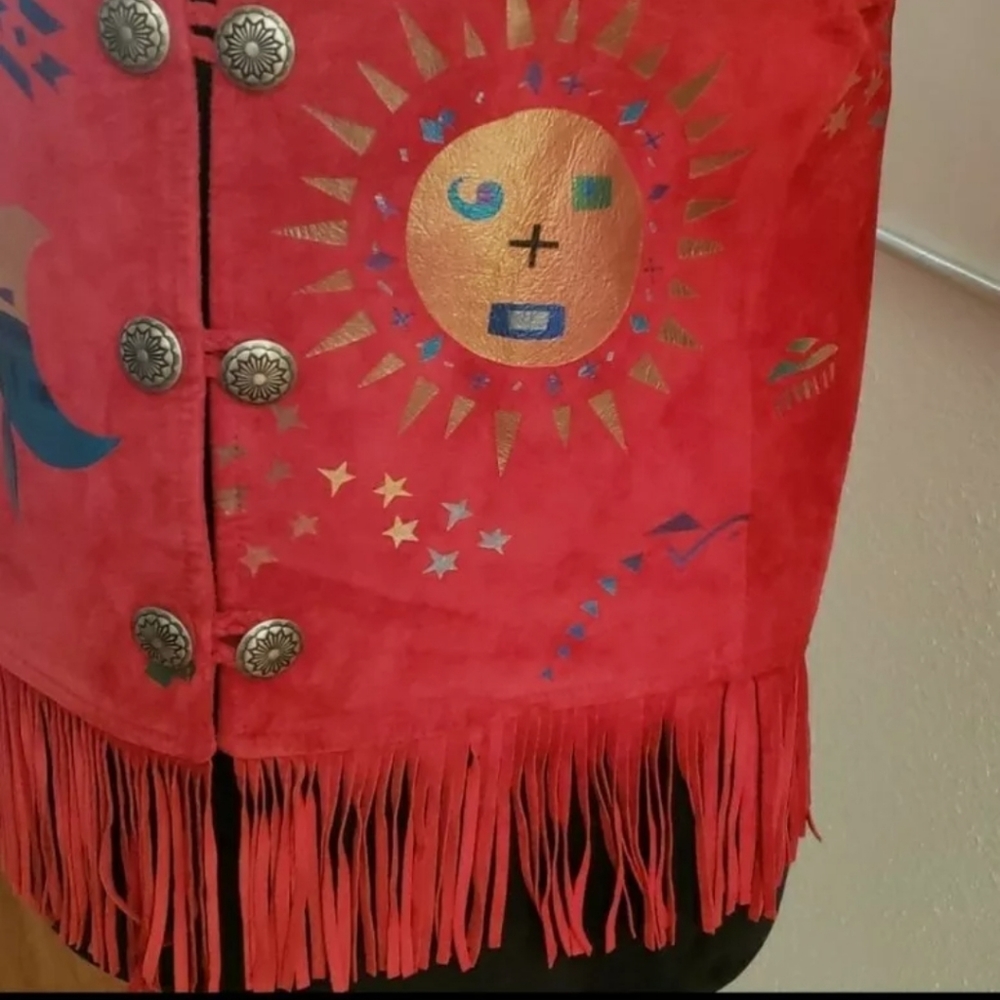 Vintage 90s hand-painted Southwestern suede vest - Picture 3 of 9